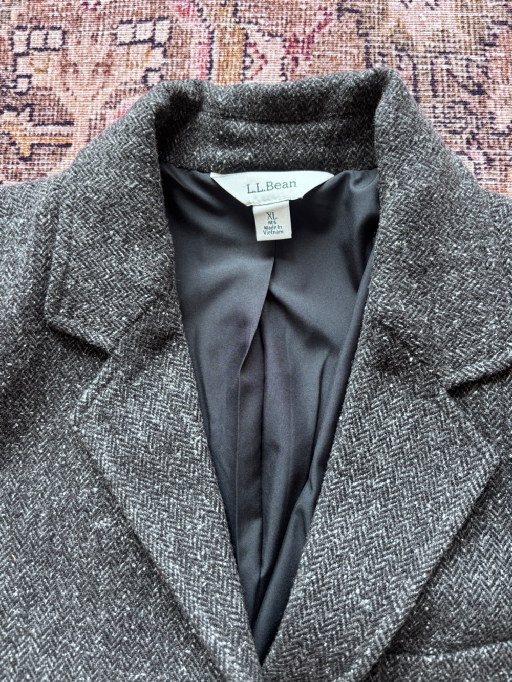 L.L.Bean Gray Herringbone Wool Blend Peacoat Jacket XL